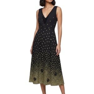 Vintage Anthropologie Lance Karesh Black Floral Gradient Midi Dress Fit & Flare